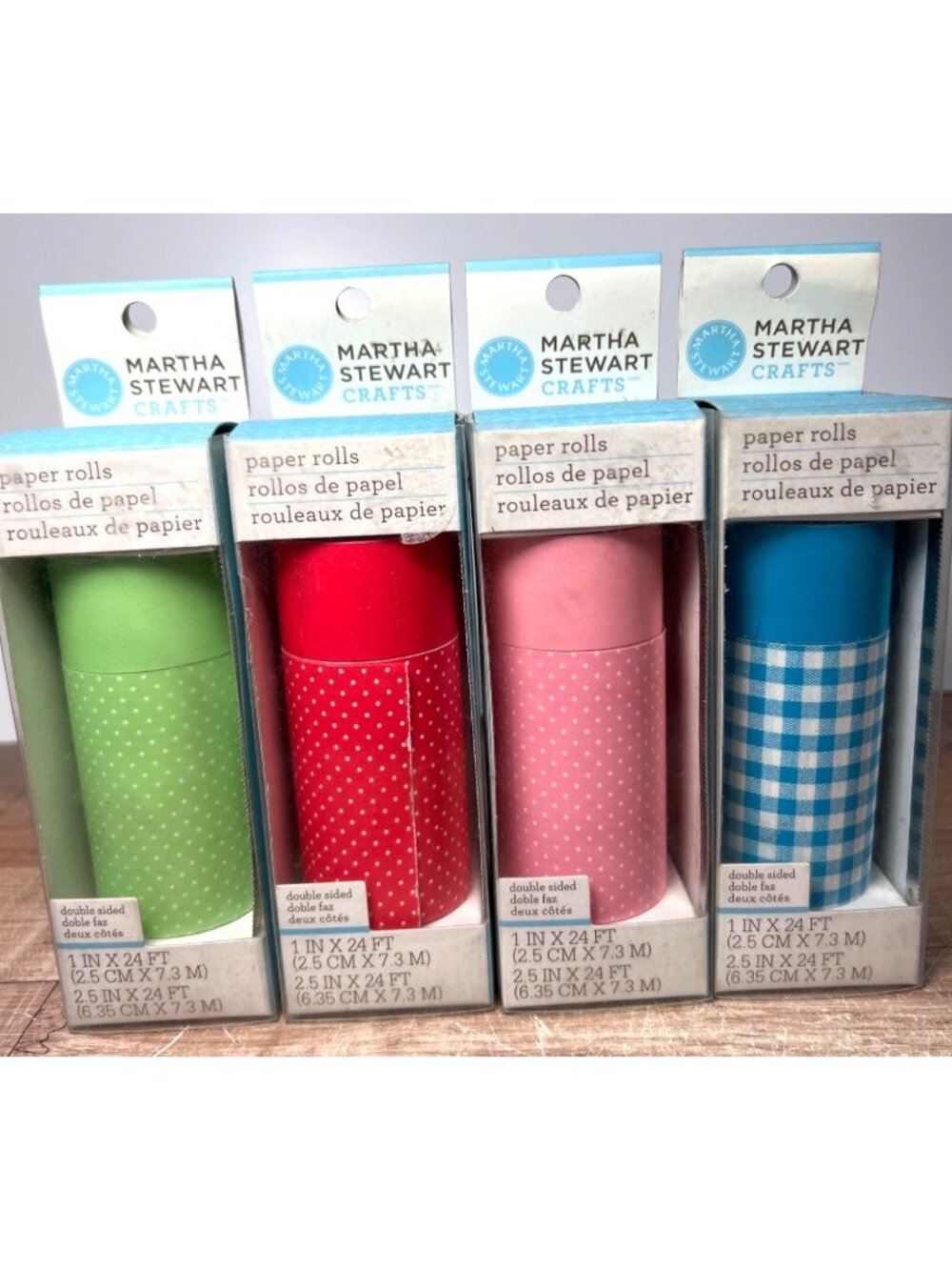 4 Pkg Martha Stewart Crafts Double-Sided Paper Rolls 1" & 2.5" x 24 Ft